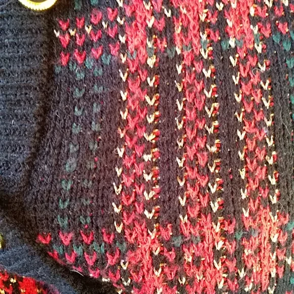 Just for Petites Plaid Chain Link Cardigan Sweater PM Black Red - Picture 9 of 16